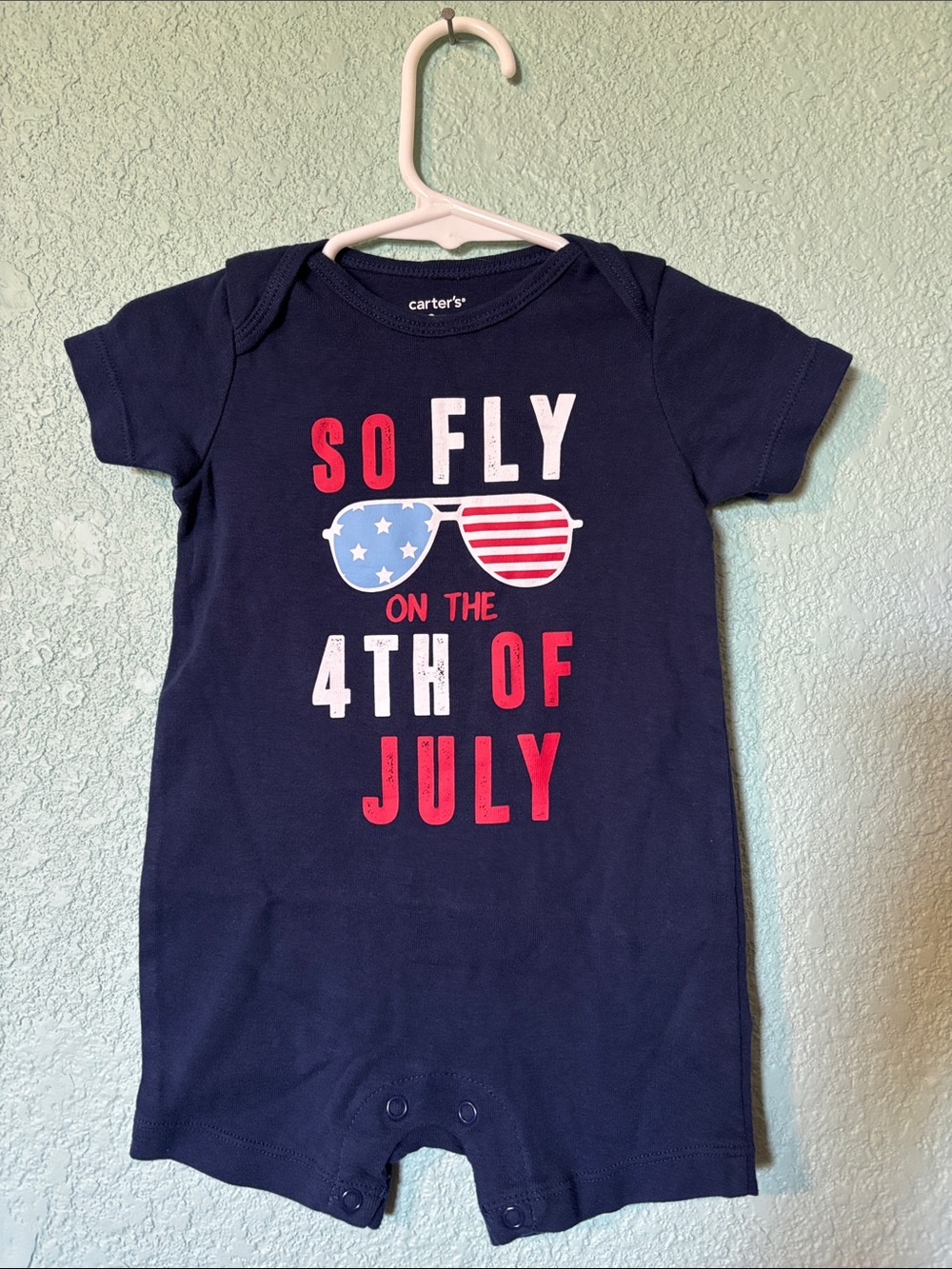 Carter's Navy 'So Fly' 4th of July PatrioticShort-Sleeve Romper Baby 9 mos Like